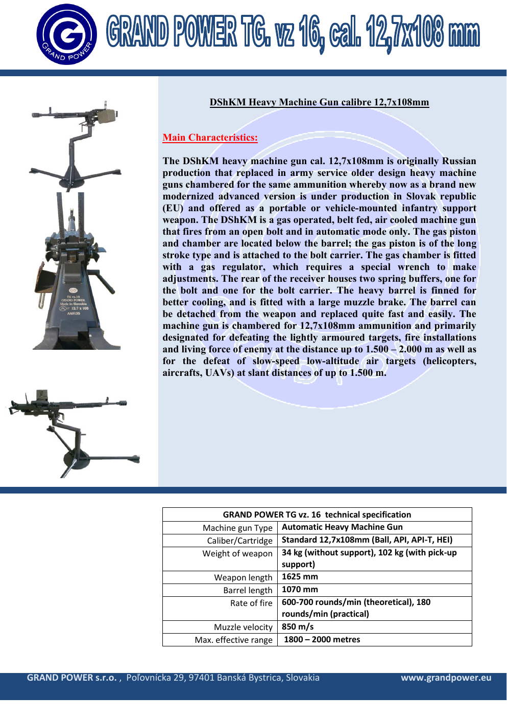 GP TG vz.16 data sheet cover